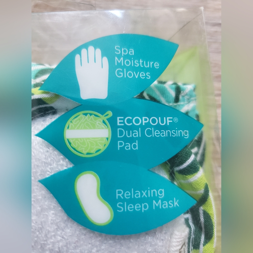ECOTOOLS TWO PIECE SMOOTH RELAX SPA SET EYES, HAND Womens Green Ivory Leaf Print